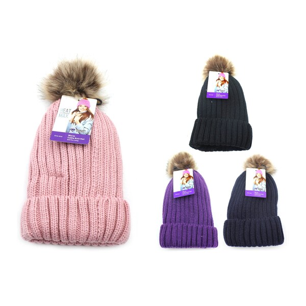Diamond Visions Diamond Visions Heat Max Fur Pom-Pom Thermal Hat Acrylic 1 pc - 05-2618