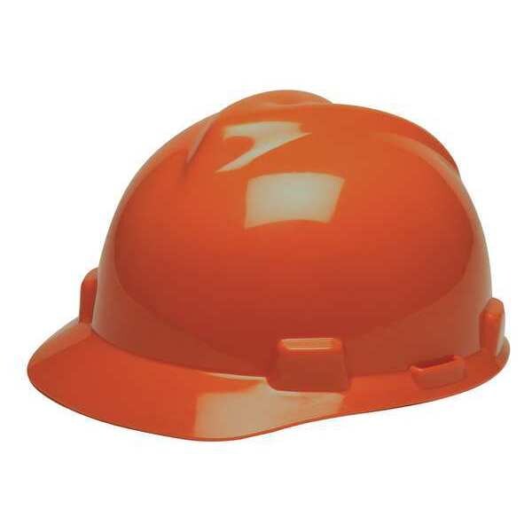 Msa Safety Hard Hat, V-Gard, Polyethylene, 4 pt. Ratchet, Hi-Vis Orange - 489364