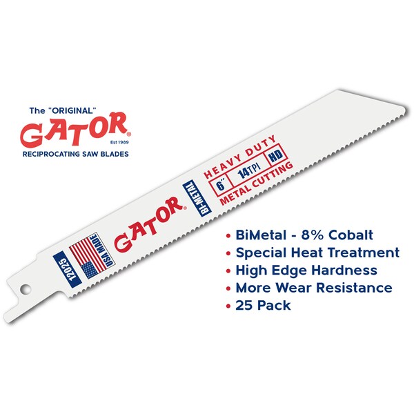 Gator Reciprocating Saw Blade 6 in. x 3/4 in. x 14tpi #12025-25, Heavy Duty Metal Cutting, 25PK - 12025-25