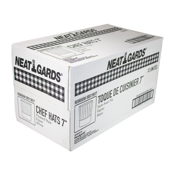 Neatgards Handgards 7" Paper Wide Pleats White Chef Hat, PK12 - 305115017