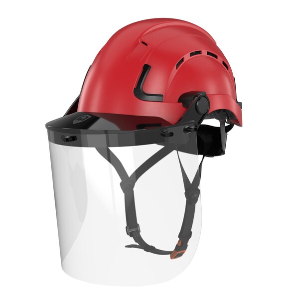Defender Safety H2-CH Safety Helmet w/ Clear Face Shield - Type 2 Class C, ANSI Z89 and EN12492 rated, Red - H2-CH-04-FS