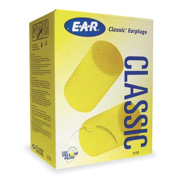 3M E-A-R Classic Disposable Uncorded Ear Plugs, Cylinder Shape, NRR 29 dB, Yellow, 200 Pairs - 310-1001