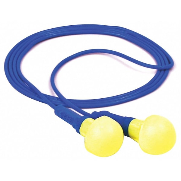 3M E-A-R Push-Ins Disposable Corded Ear Plugs, Pod Shape, 28 dB, Blue/Yellow, 100 Pairs - 318-1001