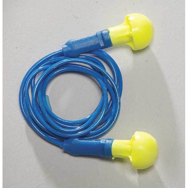3M E-A-R Push-Ins Disposable Corded Ear Plugs, Pod Shape, 28 dB, Blue/Yellow, 100 Pairs - 318-1001