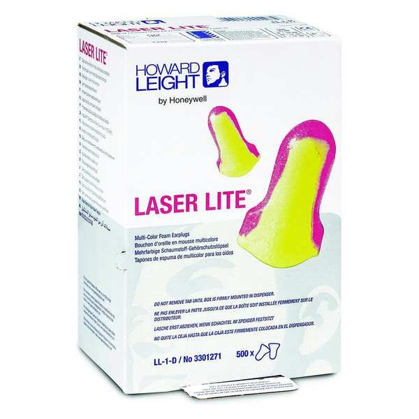 Honeywell Howard Leight Laser Lite Ear Plug Dispenser Refill, Uncorded, Contoured-T Shape, 32 dB, Magenta/Yellow, 500 Pairs - LL-1-D
