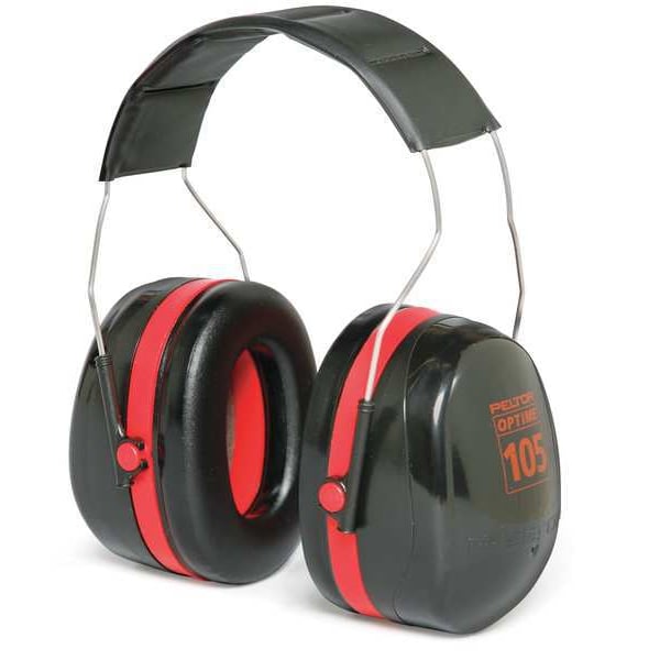 3M Peltor Peltor Optime 105 Over-the-Head Ear Muffs, H10A, Passive Protection, NRR 30 dB, Black/Red - H10A