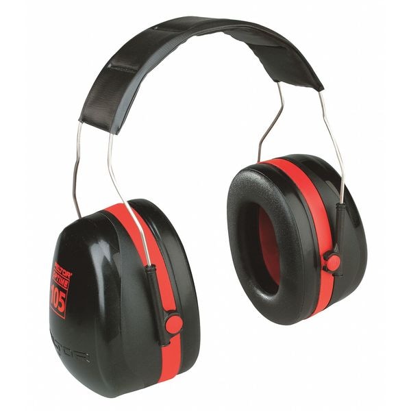 3M Peltor Peltor Optime 105 Over-the-Head Ear Muffs, H10A, Passive Protection, NRR 30 dB, Black/Red - H10A