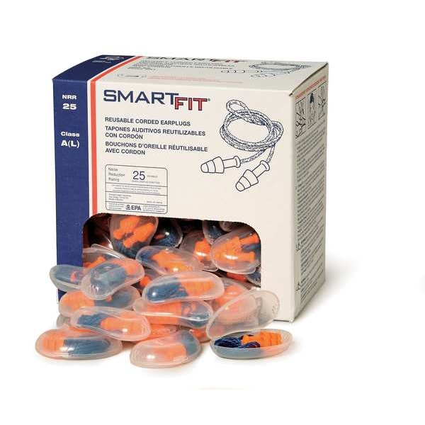 Honeywell Howard Leight SmartFit Reusable Corded Ear Plugs, Flanged Shape, NRR 25 dB, Orange, 100 Pairs - SMF-30