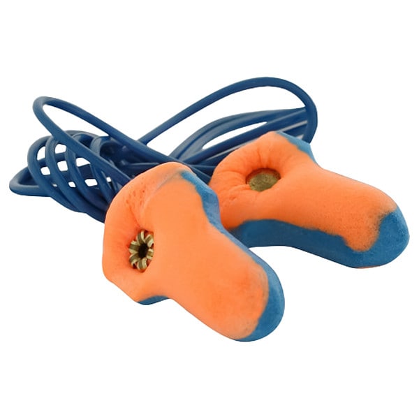 Honeywell Howard Leight LaserTrak Disposable Corded Earplugs, Metal-Detectable, Contoured-T, Blue/Orange, 33 dB, 100 Pairs - LT-30
