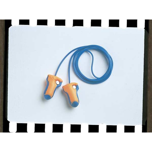 Honeywell Howard Leight LaserTrak Disposable Corded Earplugs, Metal-Detectable, Contoured-T, Blue/Orange, 33 dB, 100 Pairs - LT-30