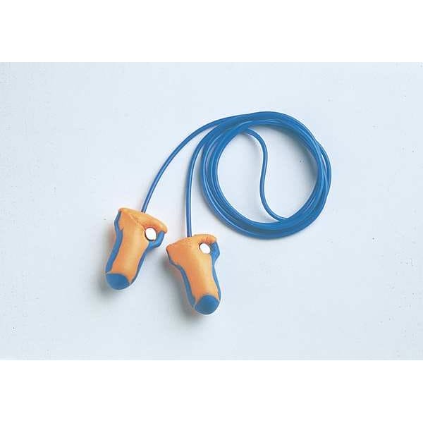 Honeywell Howard Leight LaserTrak Disposable Corded Earplugs, Metal-Detectable, Contoured-T, Blue/Orange, 33 dB, 100 Pairs - LT-30