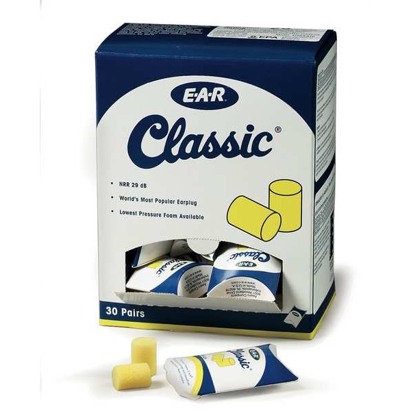 3M E-A-R E-A-R Classic Disposable Foam Ear Plugs, Cylinder Shape, 29 dB, Yellow, 30 PK - 310-1060