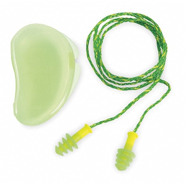 Honeywell Howard Leight Fusion Reusable Corded Ear Plugs, Flanged Shape, NRR 27 dB, Storage Case, M, Green, 100 Pairs - FUS30S-HP