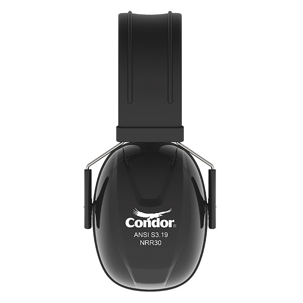 Condor Over-the-Head Ear Muffs, Stainless Steel Band, Foam/PVC, Passive Protection, NRR 30 dB, Black - 55NK87