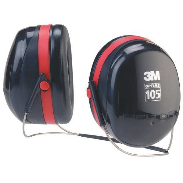 3M Peltor Behind-the-Neck Ear Muffs, 29 dB, Peltor Optime 105, Black/Red - H10B