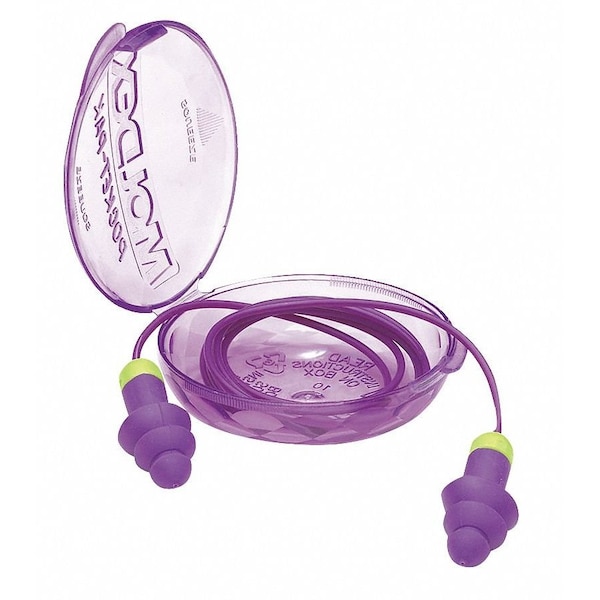 Moldex Rockets Reusable Corded Ear Plugs, Flanged Shape, NRR 27 dB, Carrying Case, Purple, M, 50 Pairs - 6405