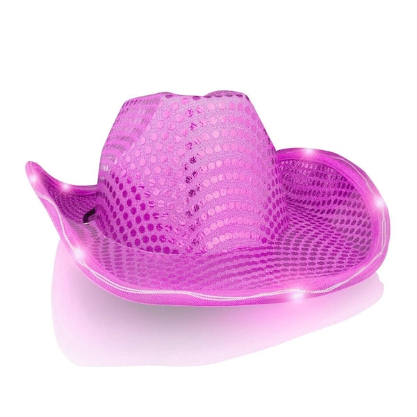 Surprise LED Flashing Cowboy Hat with Pink Sequins - SU3332180