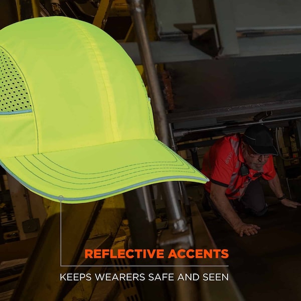 Ergodyne Bump Cap, Long Brim Baseball, ABS, Hook-and-Loop Suspension, Hi-Visibility Lime - 8950