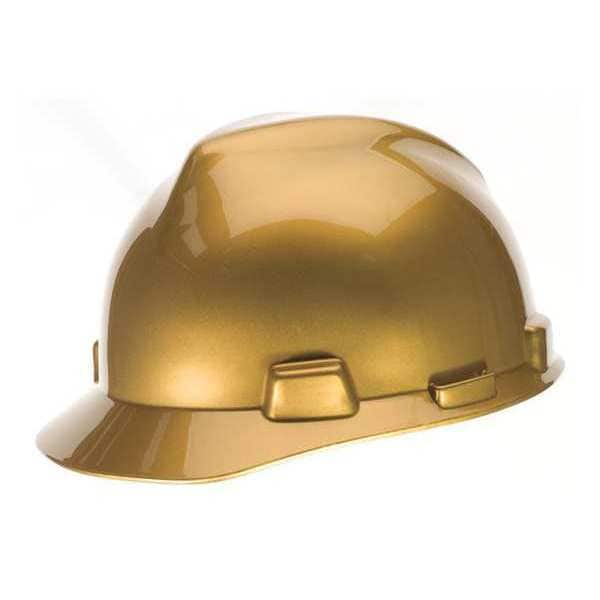 Msa Safety Hard Hat, Specialty V-Gard, Polyethylene, Ratchet (4-Point), Type 1, Class E, Metallic Gold - 10101854