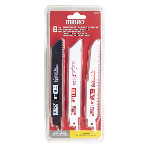 Richelieu Hardware (9-Piece) 6-inch (152 mm) Bi-Metal and High Carbon Steel Reciprocating Saw Blade Set - 813061