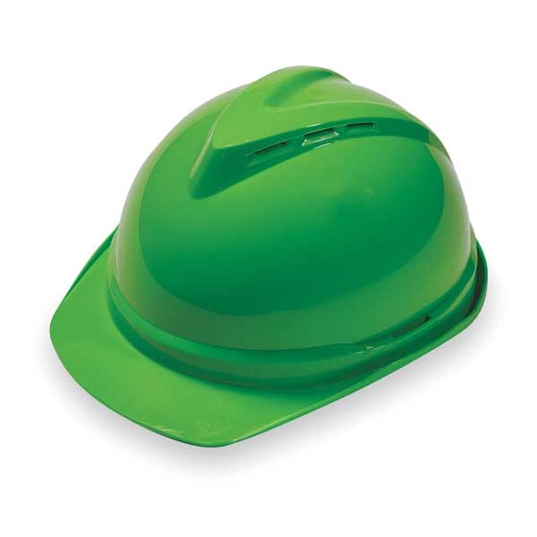 Msa Safety Hard Hat, V-Gard 500, Polyethylene, 6 Point Ratchet, Type 1, Class C, Bright Green - 10035213
