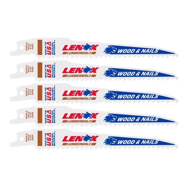 Irwin LENOX LUMBERWOLF 6 in. Bi-Metal Reciprocating Saw Blade 6 TPI 5 pk - 20572656R