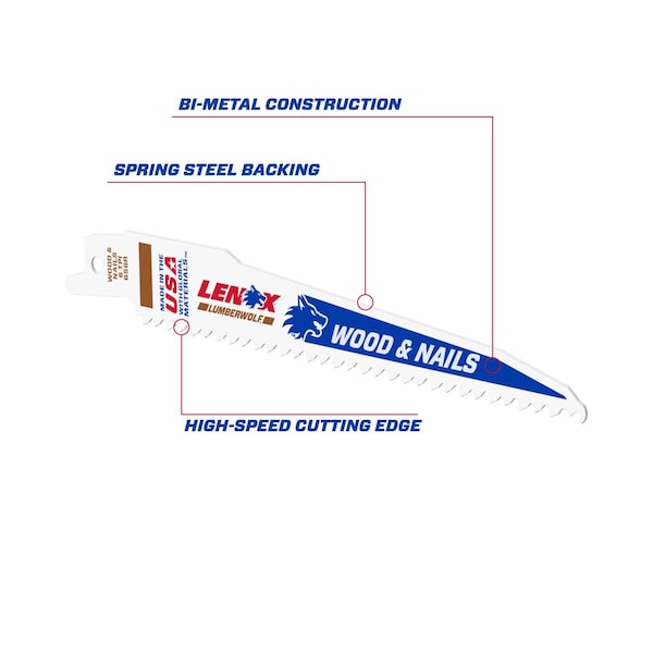 Irwin LENOX LUMBERWOLF 6 in. Bi-Metal Reciprocating Saw Blade 6 TPI 5 pk - 20572656R