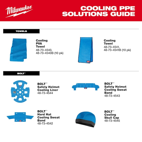 Milwaukee Tool Cooling Towel, Wet, 33" L, 8-1/4"W, PK10 - 48-73-4540B