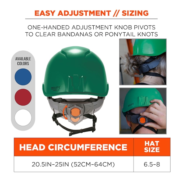 Ergodyne Micro Brim Safety Helmet, Skullerz 8976, PC-ABS, 6-Point Point Ratchet, Class E, Green - 8976