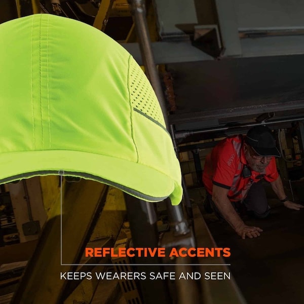 Ergodyne Bump Cap, Long Brim Baseball, ABS, Hook-and-Loop Suspension, Hi-Visibility Lime - 8960