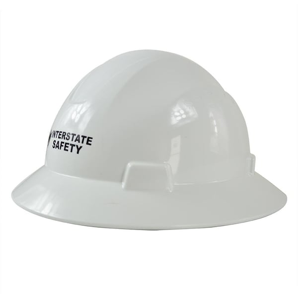 Interstate Safety Snap Lock 4 Point Ratchet Suspension Full Brim Hard Hat / Safety Helmet - 6-1/2" to 8" Heads - White - 40402