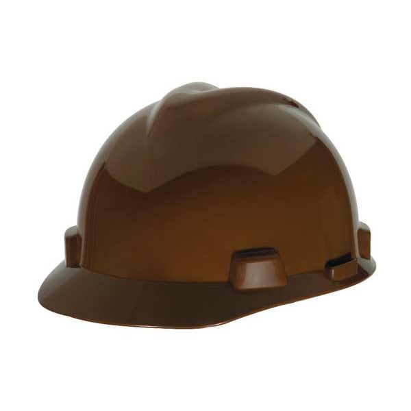 Msa Safety V-Gard Front Brim Hard Hat, Slotted, Cap Style, Type 1, Class E, Staz-On Pinlock Suspension, Brown - 464658