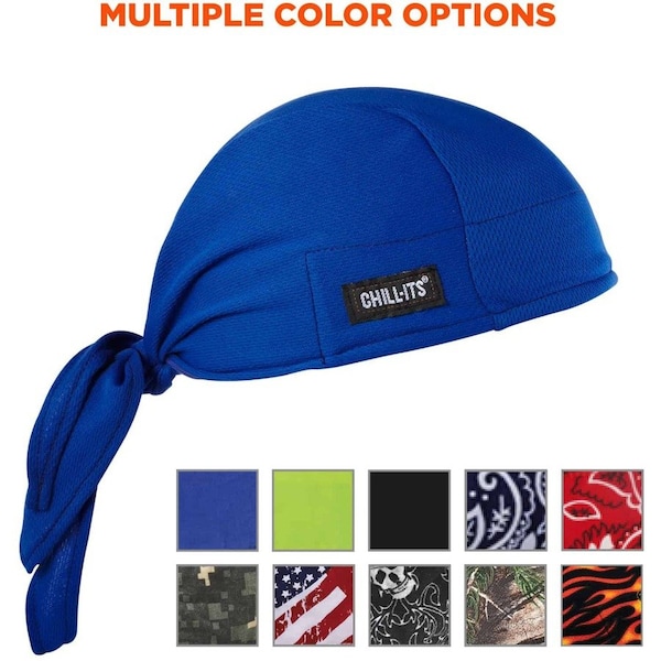 Chill-Its By Ergodyne Do Rag, Hi-Cool Performance, Elastic Band, Blue - EGO12481