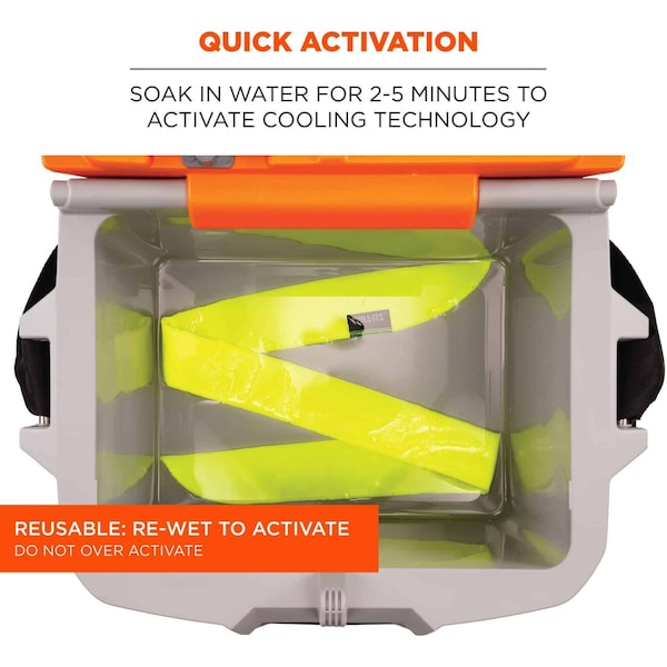 Ergodyne Evaporative Cool Bandana, Tie, Lime, PK24 - 6700