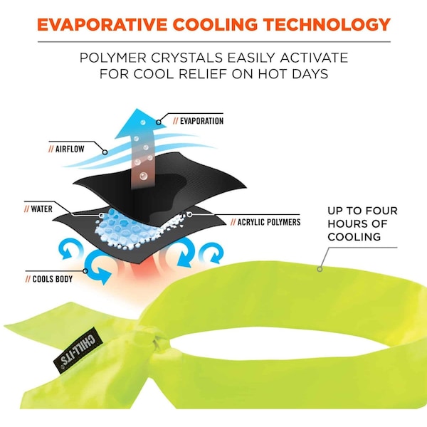 Ergodyne Evaporative Cool Bandana, Tie, Lime, PK24 - 6700