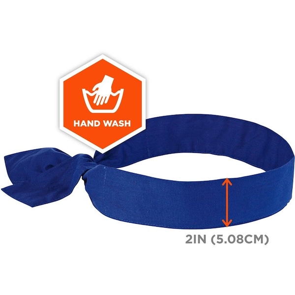 Chill-Its By Ergodyne Cooling Bandana, Tie, Low-profile, Cotton, 36-1/2"x2", Blue - EGO12307