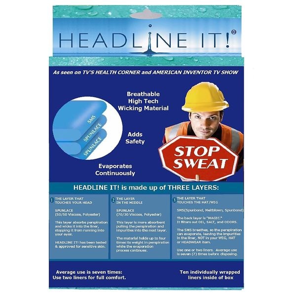 Headline It Disposable Hat and Helmet Liner, Universal, Rayon/Polyester, 10 PK - 898917001001
