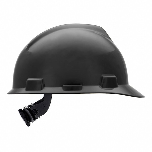 Msa Safety Front Brim Hard Hat, V-Gard, Slotted Cap, Type 1, Class E, Fas-Trac Ratchet Suspension, Black - 492559