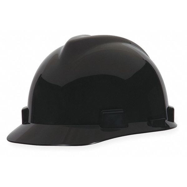 Msa Safety Front Brim Hard Hat, V-Gard, Slotted Cap, Type 1, Class E, Fas-Trac Ratchet Suspension, Black - 492559