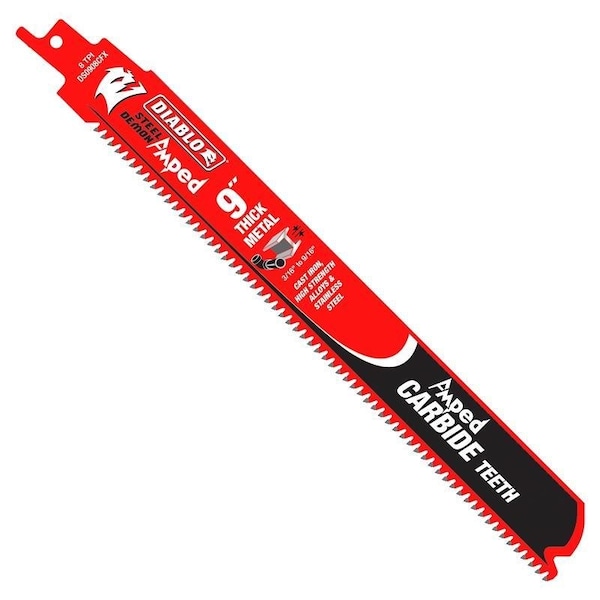 Diablo Steel Demon Amped Reciprocating Saw Blade, 9 in L, 8 TPI, Carbide Cutting Edge - DS0908CFA3