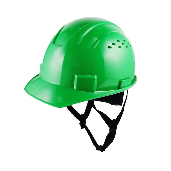 Ge Vented Full Brim Hard Hat, 4-Point Adjustable Ratchet Suspension, Green - GH326N