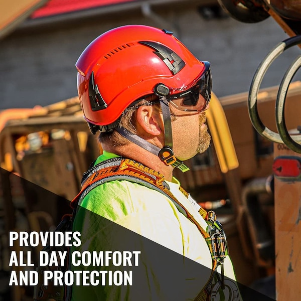 Malta Dynamics Safety Helmet w/Tinted Visor, Polyethylene, Ratchet, Red, Fits Hat Size One Size Fits Most - HTR1102