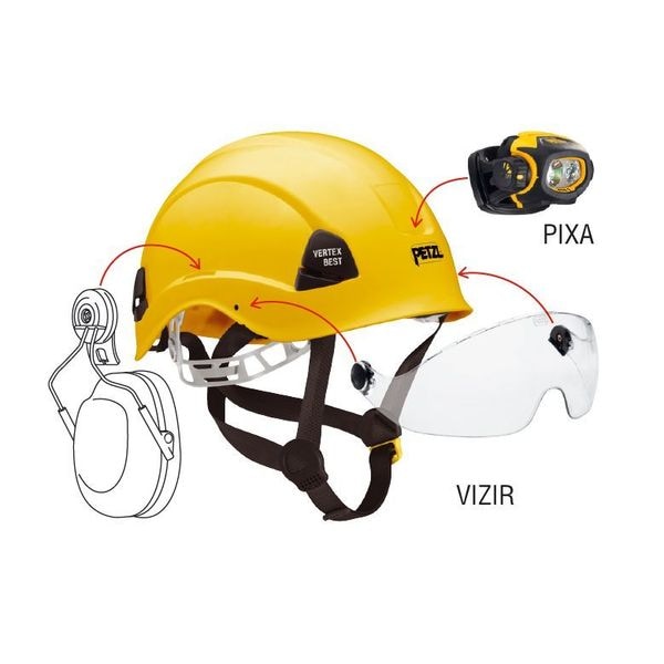 Petzl Rescue Helmet, ABS, 6-Point Mesh Liner, Black, Fits Hat Size 6-3/8 to 7-7/8 , Vented with Slots - A10VNA