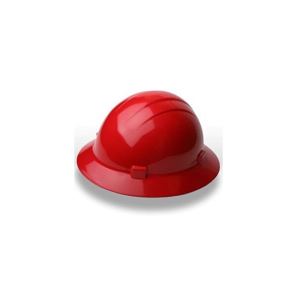 Erb Americana Full Brim Safety Helmets HAT STYLE:  4-PT NYLON SUSPENSION W/SLIDE-LOCK ADJUSTMENT, Red - 19204