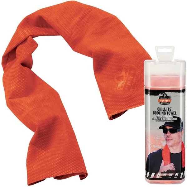 Chill-Its By Ergodyne Cooling Towel, Machine-Washable, 13"x29-1/2", Orange - EGO12441