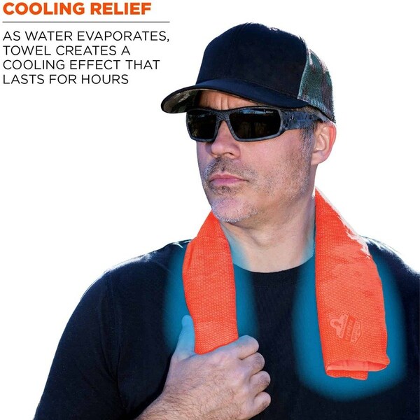 Chill-Its By Ergodyne Cooling Towel, Machine-Washable, 13"x29-1/2", Orange - EGO12441