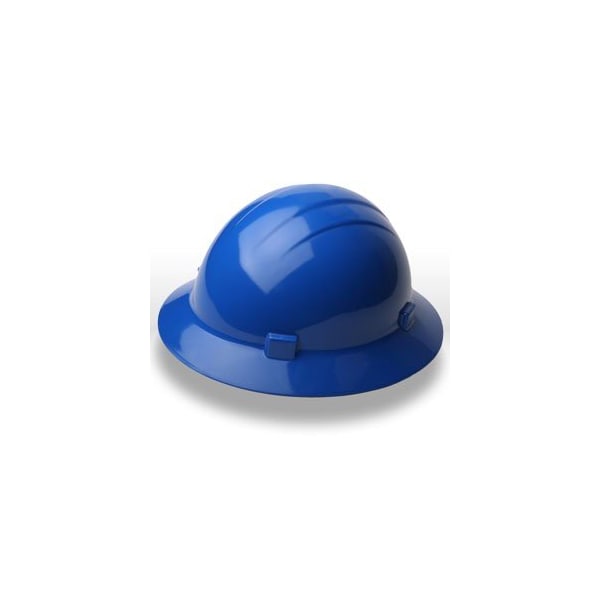 Erb Americana Full Brim Safety Helmets HAT STYLE, 4-PT NYLON SUSPENSION w/SLIDE-LOCK ADJUSTMENT, Blue - 19206