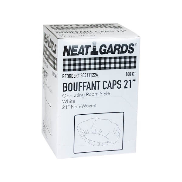 Neatgards Handgards 21" Paper White Pleated Bouffant Cap, PK500 - 305111224