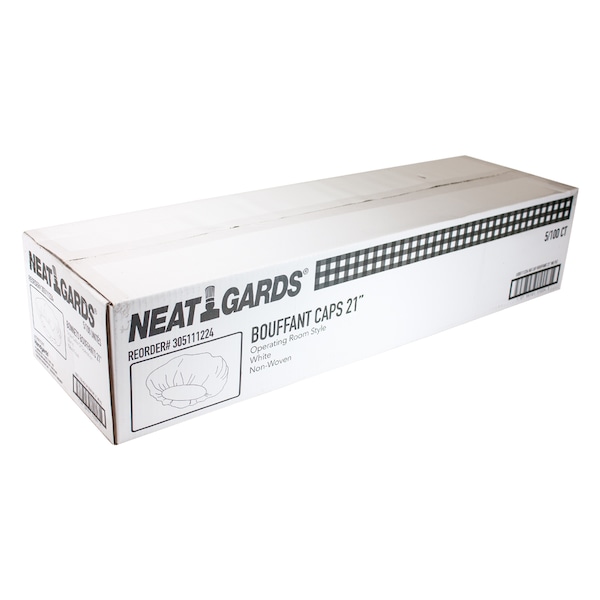 Neatgards Handgards 21" Paper White Pleated Bouffant Cap, PK500 - 305111224