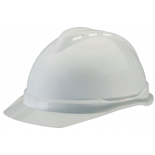 Msa Safety Front Brim Hard Hat, V-Gard 500, Vented, Type 1, Class C, Fas-Trac Ratchet Suspension, White - 10034018
